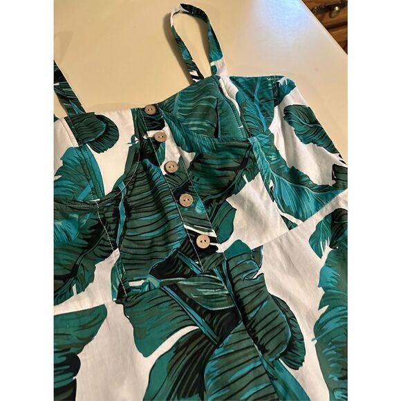 Boohoo Nasty Gal Romper Playsuit Green White 50s Style Palm Leaves Womens Sz L - Picture 4 of 15